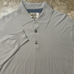 Hermes Sweater Polo Mens Large Grey 100% Wool Long Sleeve Buttery Soft Vintage